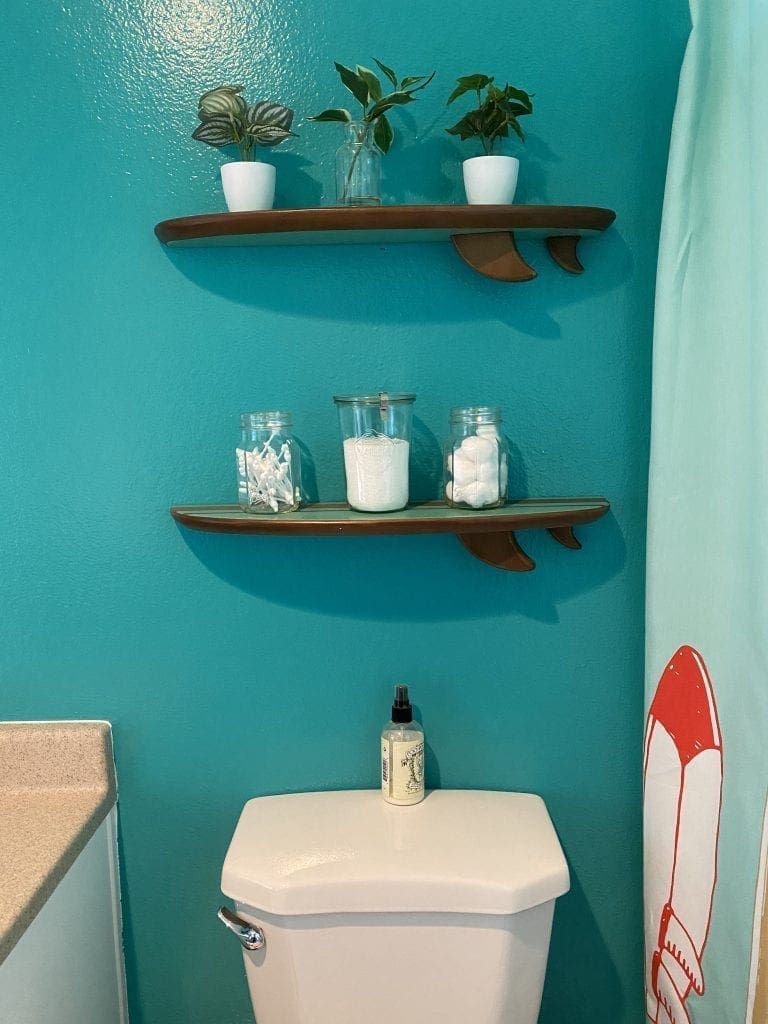 Kid's Beach Bathroom surfboard bathroom shelves